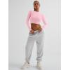 imageTrendy Queen Womens Long Sleeve Crop Tops Basic Ribbed Slim Fitted Shirts Casual Fall Fashion Y2k Teen Girl ClothesPink