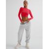 imageTrendy Queen Womens Long Sleeve Crop Tops Basic Ribbed Slim Fitted Shirts Casual Fall Fashion Y2k Teen Girl ClothesRed
