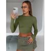 imageTrendy Queen Womens Long Sleeve Crop Tops Basic Slim Fitted Shirts Casual Fashion 2025 Going Out Y2k Tops Teen Girl ClothesArmy Green