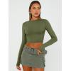 imageTrendy Queen Womens Long Sleeve Crop Tops Basic Slim Fitted Shirts Casual Fashion 2025 Going Out Y2k Tops Teen Girl ClothesArmy Green