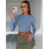 imageTrendy Queen Womens Long Sleeve Crop Tops Basic Slim Fitted Shirts Casual Fashion 2025 Going Out Y2k Tops Teen Girl ClothesBlue Gray