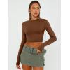 imageTrendy Queen Womens Long Sleeve Crop Tops Basic Slim Fitted Shirts Casual Fashion 2025 Going Out Y2k Tops Teen Girl ClothesBrown