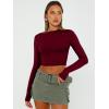 imageTrendy Queen Womens Long Sleeve Crop Tops Basic Slim Fitted Shirts Casual Fashion 2025 Going Out Y2k Tops Teen Girl ClothesBurgundy