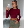 imageTrendy Queen Womens Long Sleeve Crop Tops Basic Slim Fitted Shirts Casual Fashion 2025 Going Out Y2k Tops Teen Girl ClothesBurgundy