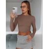imageTrendy Queen Womens Long Sleeve Crop Tops Basic Slim Fitted Shirts Casual Fashion 2025 Going Out Y2k Tops Teen Girl ClothesCoffee Grey