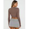 imageTrendy Queen Womens Long Sleeve Crop Tops Basic Slim Fitted Shirts Casual Fashion 2025 Going Out Y2k Tops Teen Girl ClothesCoffee Grey