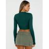 imageTrendy Queen Womens Long Sleeve Crop Tops Basic Slim Fitted Shirts Casual Fashion 2025 Going Out Y2k Tops Teen Girl ClothesDark Green