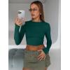 imageTrendy Queen Womens Long Sleeve Crop Tops Basic Slim Fitted Shirts Casual Fashion 2025 Going Out Y2k Tops Teen Girl ClothesDark Green