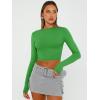 imageTrendy Queen Womens Long Sleeve Crop Tops Basic Slim Fitted Shirts Casual Fashion 2025 Going Out Y2k Tops Teen Girl ClothesGreen