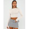 imageTrendy Queen Womens Long Sleeve Crop Tops Basic Slim Fitted Shirts Casual Fashion 2025 Going Out Y2k Tops Teen Girl ClothesLight Apricot