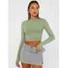 imageTrendy Queen Womens Long Sleeve Crop Tops Basic Slim Fitted Shirts Casual Fashion 2025 Going Out Y2k Tops Teen Girl ClothesLight Green
