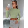 imageTrendy Queen Womens Long Sleeve Crop Tops Basic Slim Fitted Shirts Casual Fashion 2025 Going Out Y2k Tops Teen Girl ClothesLight Green