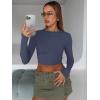 imageTrendy Queen Womens Long Sleeve Crop Tops Basic Slim Fitted Shirts Casual Fashion 2025 Going Out Y2k Tops Teen Girl ClothesNavy