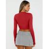 imageTrendy Queen Womens Long Sleeve Crop Tops Basic Slim Fitted Shirts Casual Fashion 2025 Going Out Y2k Tops Teen Girl ClothesRed