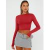 imageTrendy Queen Womens Long Sleeve Crop Tops Basic Slim Fitted Shirts Casual Fashion 2025 Going Out Y2k Tops Teen Girl ClothesRed