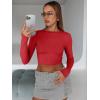 imageTrendy Queen Womens Long Sleeve Crop Tops Basic Slim Fitted Shirts Casual Fashion 2025 Going Out Y2k Tops Teen Girl ClothesRed