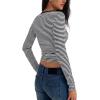 imageTrendy Queen Womens Long Sleeve Striped TShirts Crewneck Neck Tops Slim Fit Fall Fashion Trendy Outfits Clothes 2025Seblackwhite