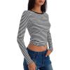 imageTrendy Queen Womens Long Sleeve Striped TShirts Crewneck Neck Tops Slim Fit Fall Fashion Trendy Outfits Clothes 2025Seblackwhite