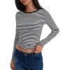 imageTrendy Queen Womens Long Sleeve Striped TShirts Crewneck Neck Tops Slim Fit Fall Fashion Trendy Outfits Clothes 2025Seblackwhite