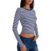 imageTrendy Queen Womens Long Sleeve Striped TShirts Crewneck Neck Tops Slim Fit Fall Fashion Trendy Outfits Clothes 2025Sebluewhite