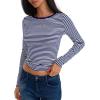 imageTrendy Queen Womens Long Sleeve Striped TShirts Crewneck Neck Tops Slim Fit Fall Fashion Trendy Outfits Clothes 2025Sebluewhite