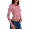 imageTrendy Queen Womens Long Sleeve Striped TShirts Crewneck Neck Tops Slim Fit Fall Fashion Trendy Outfits Clothes 2025Seredwhite