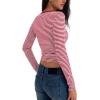 imageTrendy Queen Womens Long Sleeve Striped TShirts Crewneck Neck Tops Slim Fit Fall Fashion Trendy Outfits Clothes 2025Seredwhite