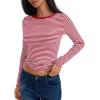 imageTrendy Queen Womens Long Sleeve Striped TShirts Crewneck Neck Tops Slim Fit Fall Fashion Trendy Outfits Clothes 2025Seredwhite