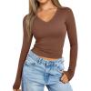 imageTrendy Queen Long Sleeve Shirts for Women 2024 Fall Fashion V Neck Basics Crop Tops Layering Slim Fitted Y2K TopsBrown