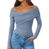imageTrendy Queen Women Off The Shoulder Tops Going Out Long Sleeve Shirts Sexy Cute Y2K Basic Tee Clothes Fall FashionBlue