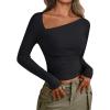 imageTrendy Queen Womens Asymmetrical Long Sleeve Going Out Tops One Shourlder Slim Fit Shirts Y2k Outfits Clothes 2025Black