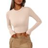 imageTrendy Queen Womens Long Sleeve Crop Tops Basic Ribbed Slim Fitted Shirts Casual Fall Fashion Y2k Teen Girl ClothesBeige