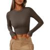 imageTrendy Queen Womens Long Sleeve Crop Tops Basic Ribbed Slim Fitted Shirts Casual Fall Fashion Y2k Teen Girl ClothesCoffee