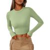 imageTrendy Queen Womens Long Sleeve Crop Tops Basic Ribbed Slim Fitted Shirts Casual Fall Fashion Y2k Teen Girl ClothesLight Green