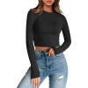 imageTrendy Queen Womens Long Sleeve Crop Tops Basic Slim Fitted Shirts Casual Fashion 2025 Going Out Y2k Tops Teen Girl ClothesBlack