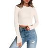 imageTrendy Queen Womens Long Sleeve Crop Tops Basic Slim Fitted Shirts Casual Fashion 2025 Going Out Y2k Tops Teen Girl ClothesLight Apricot