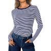 imageTrendy Queen Womens Long Sleeve Striped TShirts Crewneck Neck Tops Slim Fit Fall Fashion Trendy Outfits Clothes 2025Sebluewhite