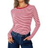 imageTrendy Queen Womens Long Sleeve Striped TShirts Crewneck Neck Tops Slim Fit Fall Fashion Trendy Outfits Clothes 2025Seredwhite