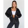 imageTrendy Queen Hoodies for Women Full Zip Up Cropped Sweatshirts Jackets Casual Comfy Gym Tops Fall Outfits Winter Clothes 2024Black