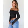 imageTrendy Queen Women Long Sleeve Shirts Off Shoulder Tops Going Out Crop Sexy Slim Fitted Y2K Fall Outfits 2025 Fashion ClothesBlack