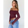 imageTrendy Queen Women Long Sleeve Shirts Off Shoulder Tops Going Out Crop Sexy Slim Fitted Y2K Fall Outfits 2025 Fashion ClothesBurgundy