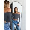 imageTrendy Queen Women Long Sleeve Shirts Off Shoulder Tops Going Out Crop Sexy Slim Fitted Y2K Fall Outfits 2025 Fashion ClothesGrey