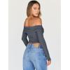 imageTrendy Queen Women Long Sleeve Shirts Off Shoulder Tops Going Out Crop Sexy Slim Fitted Y2K Fall Outfits 2025 Fashion ClothesGrey