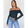 imageTrendy Queen Women Long Sleeve Shirts Off Shoulder Tops Going Out Crop Sexy Slim Fitted Y2K Fall Outfits 2025 Fashion ClothesHazeblue