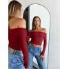 imageTrendy Queen Women Long Sleeve Shirts Off Shoulder Tops Going Out Crop Sexy Slim Fitted Y2K Fall Outfits 2025 Fashion ClothesRed