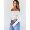 imageTrendy Queen Women Long Sleeve Shirts Off Shoulder Tops Going Out Crop Sexy Slim Fitted Y2K Fall Outfits 2025 Fashion ClothesWhite