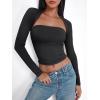 imageTrendy Queen Womens Going Out Tops Long Sleeve Shirts Shrug Tube Crop Top Basic Cute 2025 Fashion Clothes SeparatelyBlack