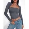 imageTrendy Queen Womens Going Out Tops Long Sleeve Shirts Shrug Tube Crop Top Basic Cute 2025 Fashion Clothes SeparatelyGrey