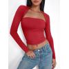 imageTrendy Queen Womens Going Out Tops Long Sleeve Shirts Shrug Tube Crop Top Basic Cute 2025 Fashion Clothes SeparatelyRed