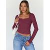imageTrendy Queen Womens Going Out Tops Long Sleeve Top Trendy Cute Shirt Y2k Clothing Fall Fashion Clothes 2025Wine Red
